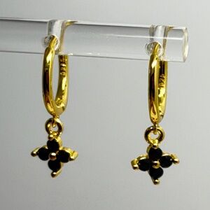 14k Yellow Gold filled , Hoop Earrings with Black Clover Charm